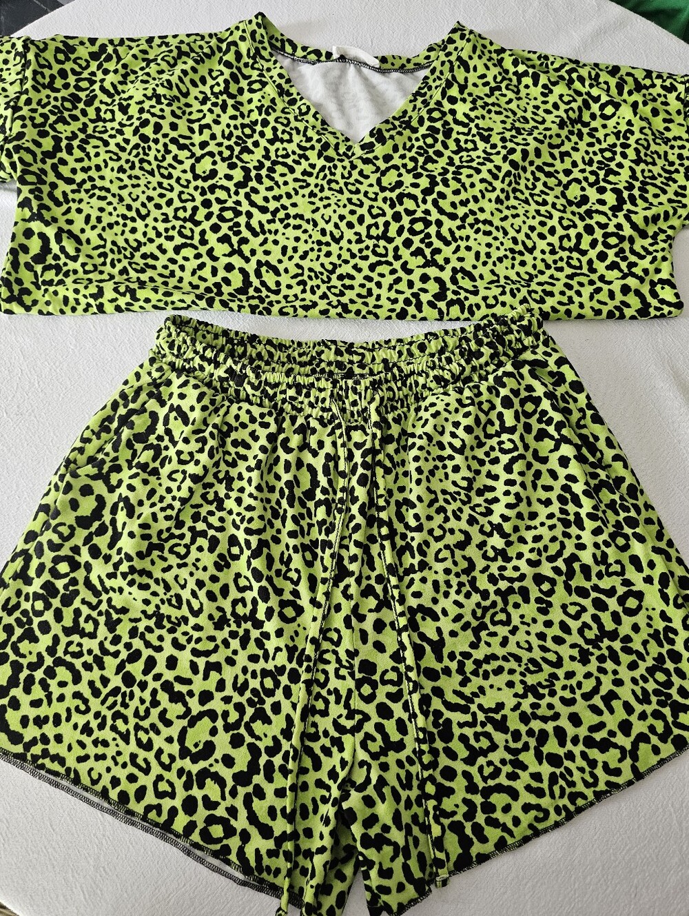 Zenana Outfitters Neon Lime and Black Leopard Print Lounge Pajama Set